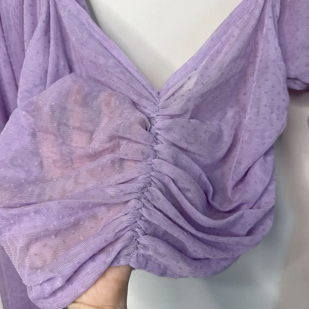 ASOS Size 4 Purple Ruched Sheer Swiss Dot Long Sleeve Crop Top